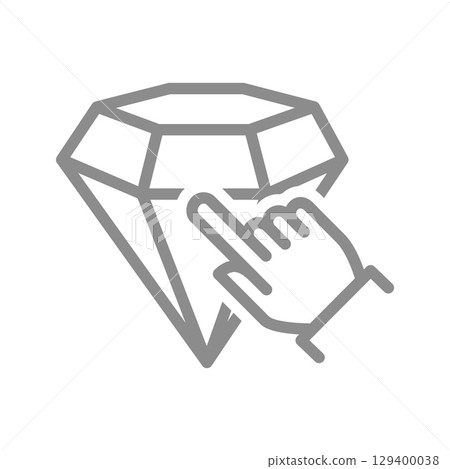 Finger click on diamond line icon. Online shopping and retail e-commerce, user interaction with premium options symbol. Vector illustration Finger click on diamond line icon. Online shopping and retail e-commerce, user interaction with premium options symbol. Vector illustration 129400038