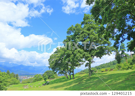 安曇野鄉村與夏日天空 129401215