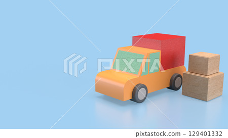 The Van truck and card board box for shipping or delivery concept 3d rendering. 129401332
