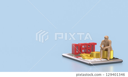 The Calculator and gold coins for DEBt or Business concept 3d Rendering. 129401346
