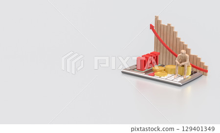 The Calculator and gold coins for DEBt or Business concept 3d Rendering. The Calculator and gold coins for DEBt or Business concept 3d Rendering. 129401349