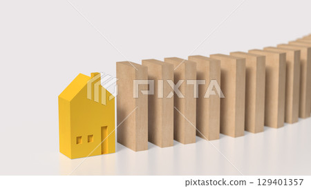 The Yellow house and domino for Business concept 3d Rendering. 129401357