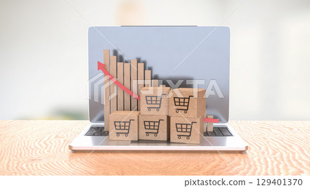 The Card box on notebook for shopping transportation online concept 3d Rendering. 129401370