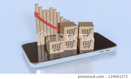 The Card box on mobile for shopping transportation online concept 3d Rendering. 129401371