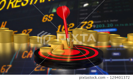 The Darts and Gold coins for Business concept 3d Rendering. 129401372