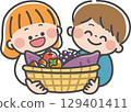 Children holding baskets full of autumn delicacies Children holding baskets full of autumn delicacies 129401411