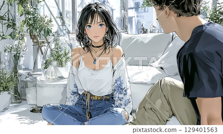 Illustration material of a female doctor listening to a patient at a psychosomatic clinic Illustration material of a female doctor listening to a patient at a psychosomatic clinic 129401563