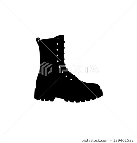 boot silhouette black rugged outdoor footwear icon on white background 129401582