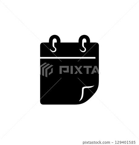 black calendar page silhouette icon on white background 129401585