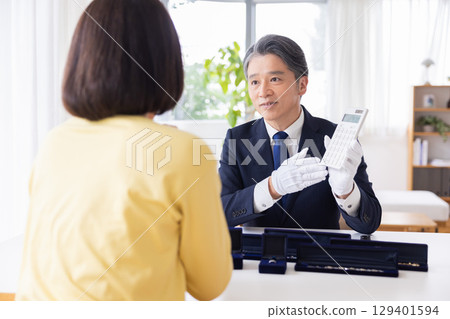 On-site purchase appraisal A man appraising at the destination 129401594