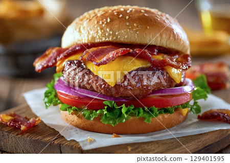 Delicious bacon cheeseburger Delicious bacon cheeseburger 129401595