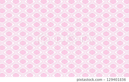 Pink chrysanthemum and diamond pattern surrounded by a diamond-shaped frame Pink chrysanthemum and diamond pattern surrounded by a diamond-shaped frame 129401836