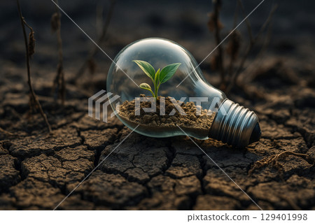 AI generated a young green seedling growing inside a glass bulb on cracked dry ground symbolizing hope resilience and new life in harsh conditions AI generated a young green seedling growing inside a glass bulb on cracked dry ground symbolizing hope resilience and new life in harsh conditions 129401998