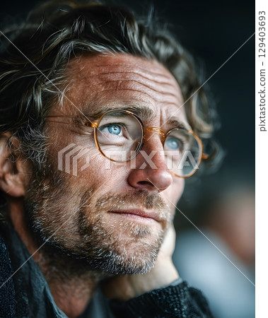 portrait of executive team member thinking during a boardroom discussion, high-detail 3D render 129403693