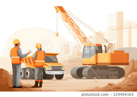 clean cartoon-style graphic of job site preparation, clean cartoon-style graphic of job site preparation, 129404163