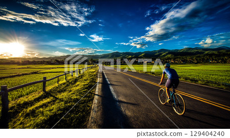 騎自行車的人穿過美麗的鄉村 129404240