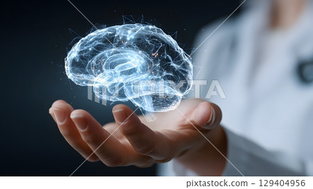 Smart health diagnostics showing digital brain connectivity map 129404956