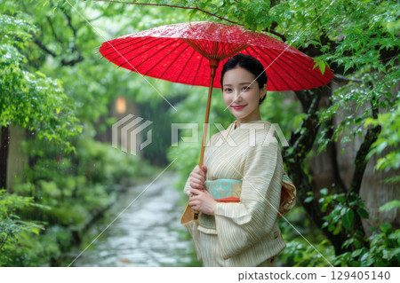 身穿和服的女子和夏日風鈴 身穿和服的女子和夏日風鈴 129405140