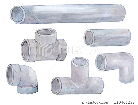 Watercolor illustration, hand-drawn illustration, PVC pipe 129405252
