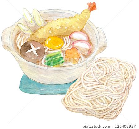 水彩插圖、手繪插圖、鍋燒烏龍麵、冷凍烏龍麵 129405937