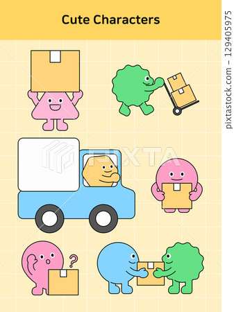Vector illustration of cute geometric characters. Vector illustration of cute geometric characters. 129405975