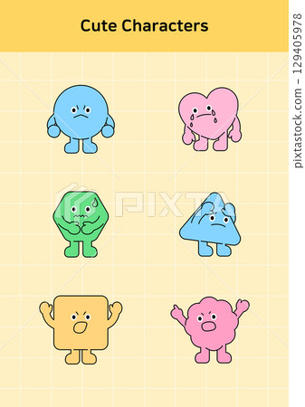 Vector illustration of cute geometric characters. 129405978