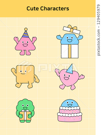 Vector illustration of cute geometric characters. Vector illustration of cute geometric characters. 129405979