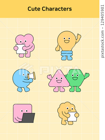 Vector illustration of cute geometric characters. Vector illustration of cute geometric characters. 129405981