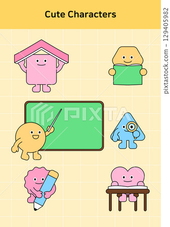 Vector illustration of cute geometric characters. 129405982