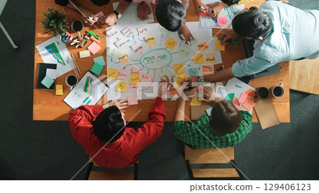 Business people writing at notes and making mind map at meeting. Convocation. 129406123