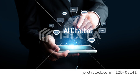 Human interact with AI artificial intelligence virtual assistant FaaS 129406141