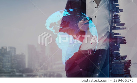 Global network connection visualization showing data exchange Thunk 129406175