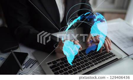 Global network connection visualization showing data exchange Thunk 129406436