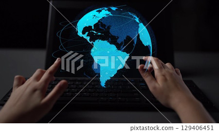 Global network connection visualization showing data exchange Thunk 129406451
