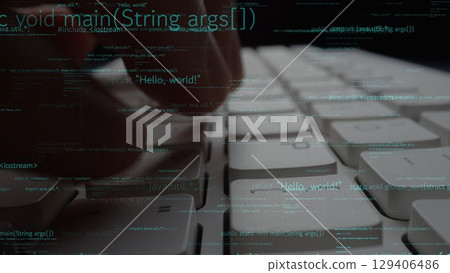 Hands Typing Code on Keyboard with Matrix of Programming Text in Background, Focus on Syntax and Coding Concepts in Modern Technology Environment xenic Hands Typing Code on Keyboard with Matrix of Programming Text in Background, Focus on Syntax and Coding Concepts in Modern Technology Environment xenic 129406486