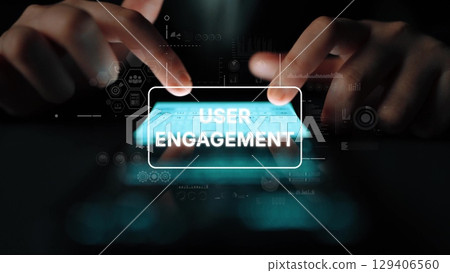 Modern Digital Concept of User Engagement with Hands Interacting with a Touchscreen in a High-Tech Environment. Asymptotic smart data analytic Modern Digital Concept of User Engagement with Hands Interacting with a Touchscreen in a High-Tech Environment. Asymptotic smart data analytic 129406560