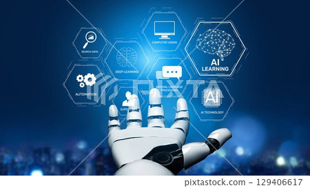 AI Learning Concept Infographic with Deep Learning, NLP, and Automation Muxer 129406617