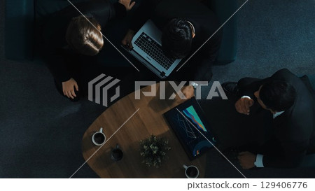 Top down aerial view of businesswoman joining a business meeting. Directorate. 129406776