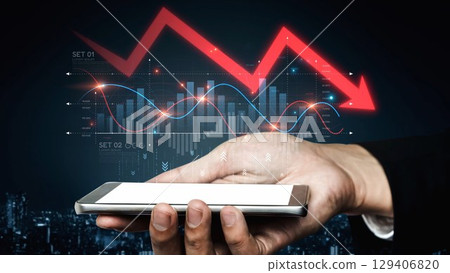 Economic Crisis with Financial Downtrend Arrow and Volatile Market Graph Muxer Economic Crisis with Financial Downtrend Arrow and Volatile Market Graph Muxer 129406820