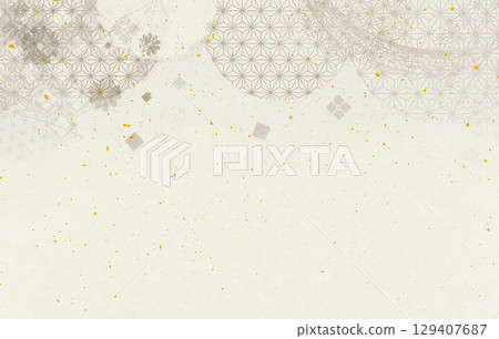 Beige Japanese paper with a Japanese pattern with gold flakes 129407687