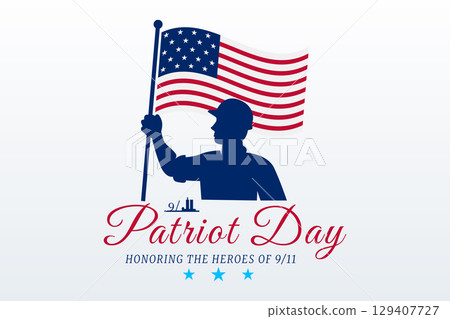 patriot day man holding american flag honoring heroes 129407727