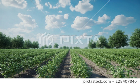 Planted rose farmland vegetation agriculture gardening with blue sky 129407840