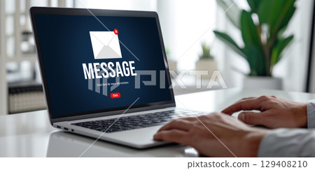 Email notification message showing on computer screen brisk 129408210