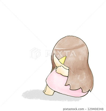 Illustration of a girl crouching in pain Illustration of a girl crouching in pain 129408348