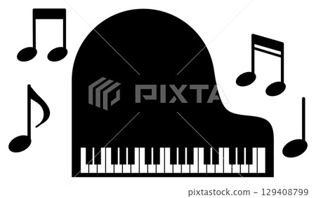 Illustration of an instrument playing music on a piano Illustration of an instrument playing music on a piano 129408799