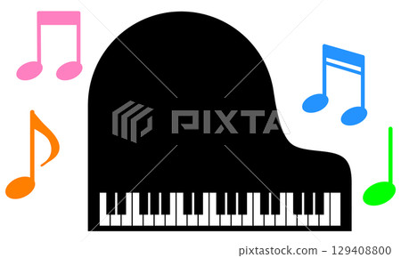 Illustration of an instrument playing music on a piano Illustration of an instrument playing music on a piano 129408800