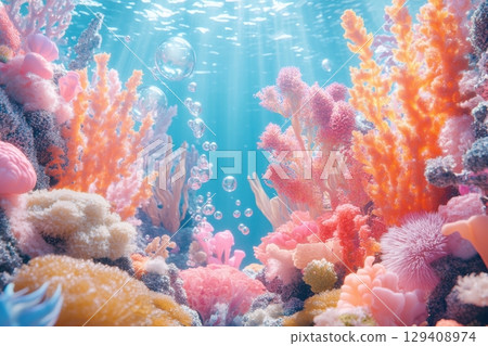 Vibrant coral reef exploration underwater paradise nature photography tropical environment marine life colorful ecosystem 129408974