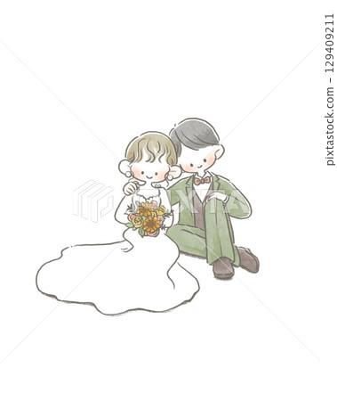 Hand-drawn heartwarming wedding illustration Hand-drawn heartwarming wedding illustration 129409211