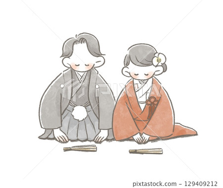 Hand-drawn wedding illustration (Japanese style) Hand-drawn wedding illustration (Japanese style) 129409212