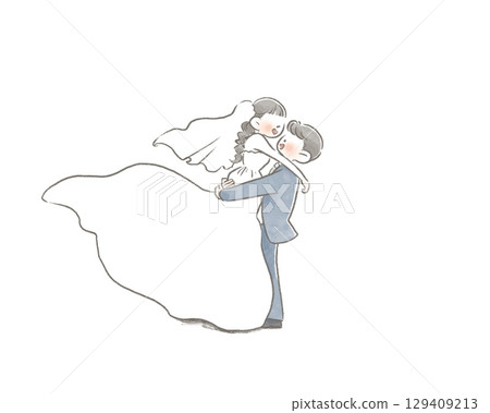 手繪溫馨婚禮插畫 129409213